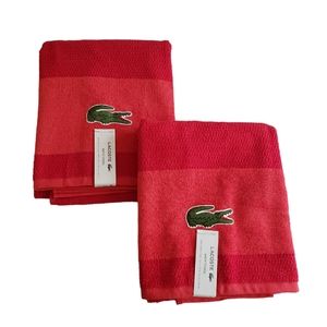 LACOSTE Bath Towels Set of 2 Brick Red 30 x 52 NWT